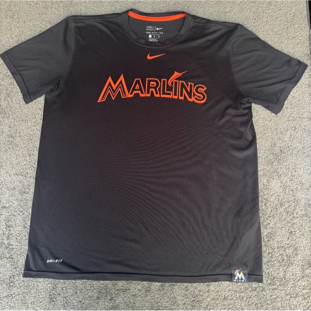 Nike T-Shirt Mens XL Black Dri-Fit Miami Marlins Short Sleeve Crew Neck Pullover